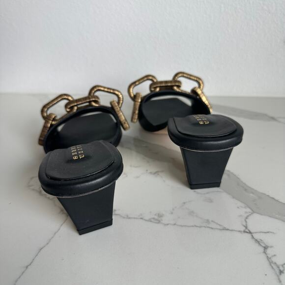 Serena Uziyel Catena Black & Gold Mid-Heel Sandal Size 38 - Picture 4 of 6